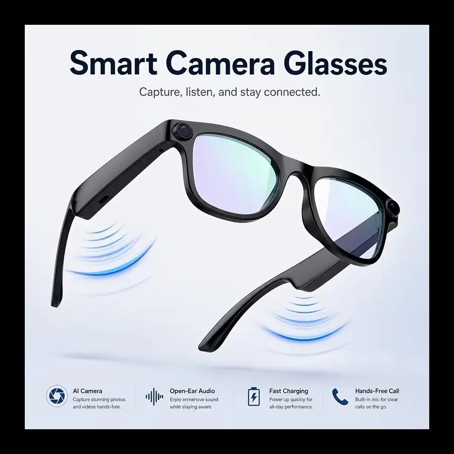 Wirelss Smart Glasses AI Enabled 200W Transparent Lens Storage Bag & Gift Box