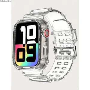 2026 2 In 1 Glitter Bling Crystal Apple Watch Band with Bumper Case, Jelly Sports Protective Wristband, Compatible with Apple Watch Series 1-11 SE, 38/40/41/42/44/45/46mm, Stylish Clear Replacement Strap for Women Men Daily Casual Wear