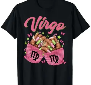 Virgo Queen Birthday T-shirt for Black women, nail art zodiac graphic tee, casual streetwear top, self-love & astrology shirt, trendy summer outfit, #fyp #viral #ootd #zodiac #birthday