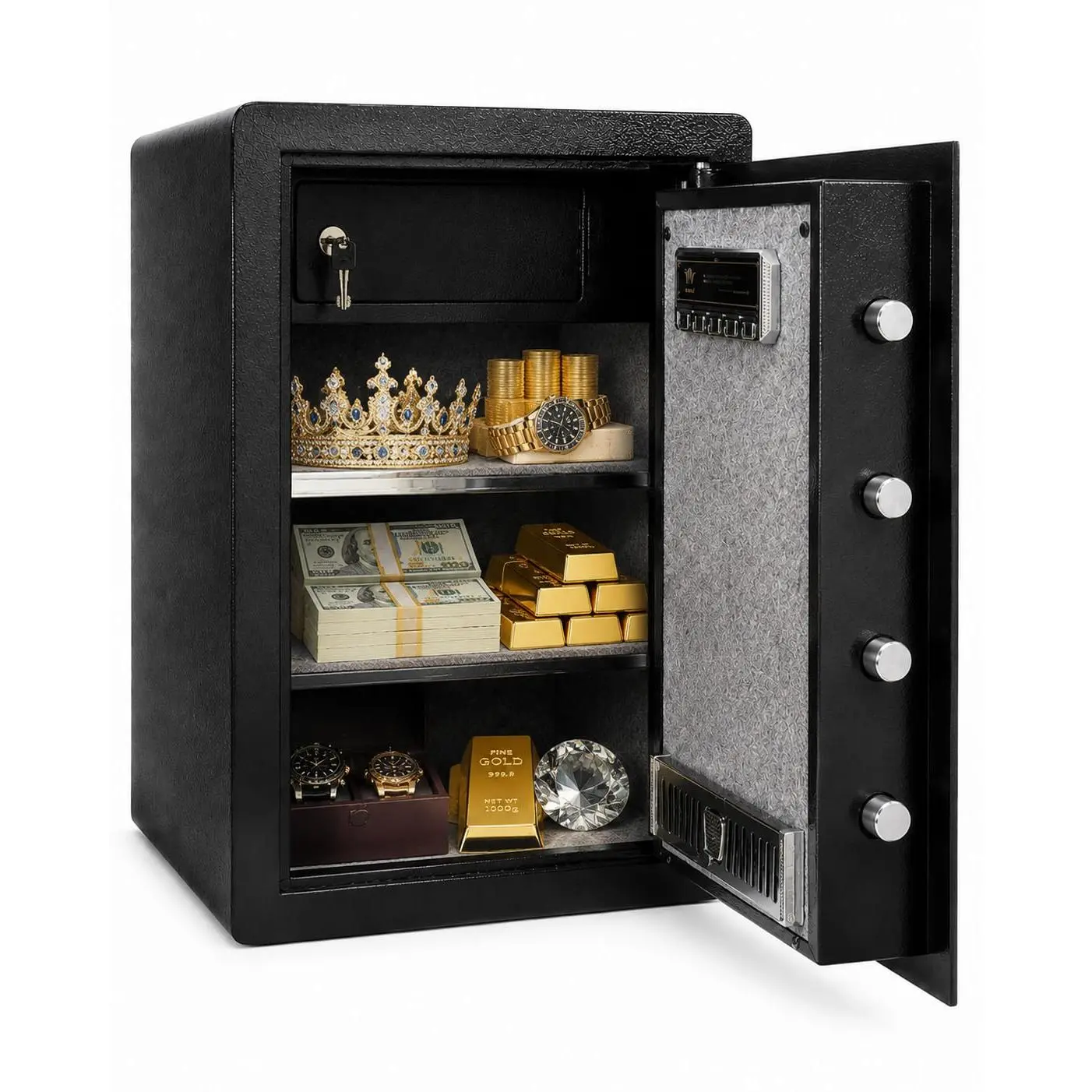 Steel Safe Box, 2.2 Cubic Feet Security Safe with Digital Keypad, Removable Shelf, Alarm System, Protect Cash, Gold, Jewelry, Documents