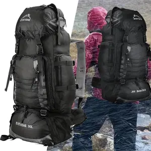 JSERYISGN 90L Mega Hiking Pack Integrated Hydration Compatible Large Capacity for Camping Travel Multi Purpose Rucksack for Men Women