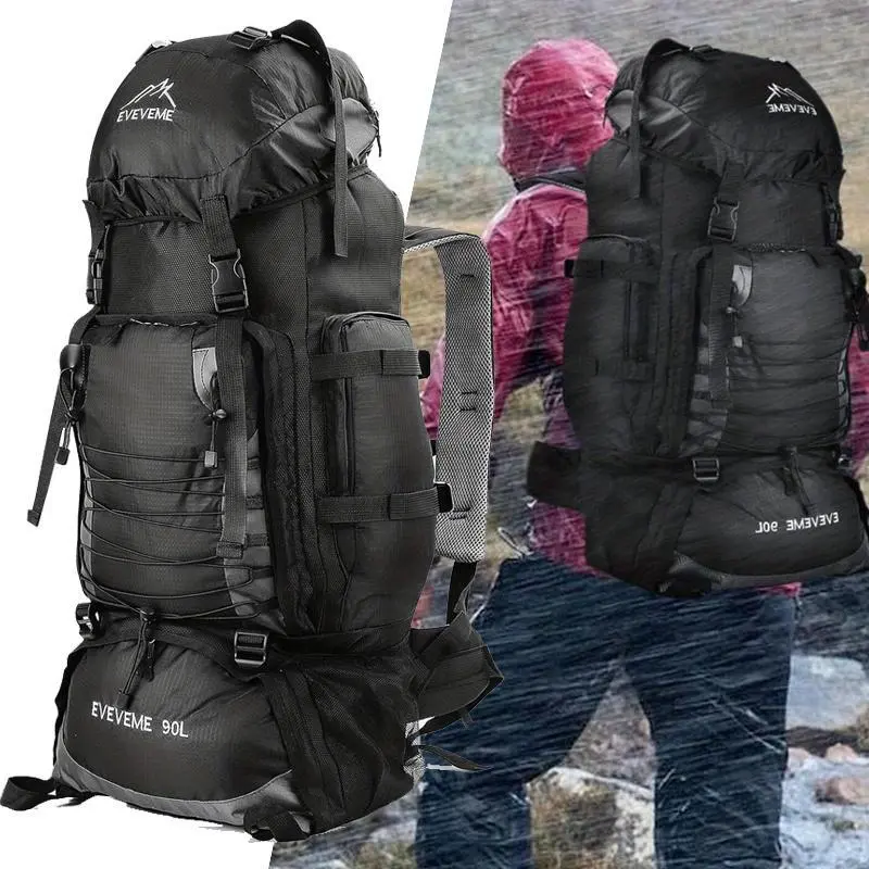 JSERYISGN 90L Mega Hiking Pack Integrated Hydration Compatible Large Capacity for Camping Travel Multi Purpose Rucksack for Men Women