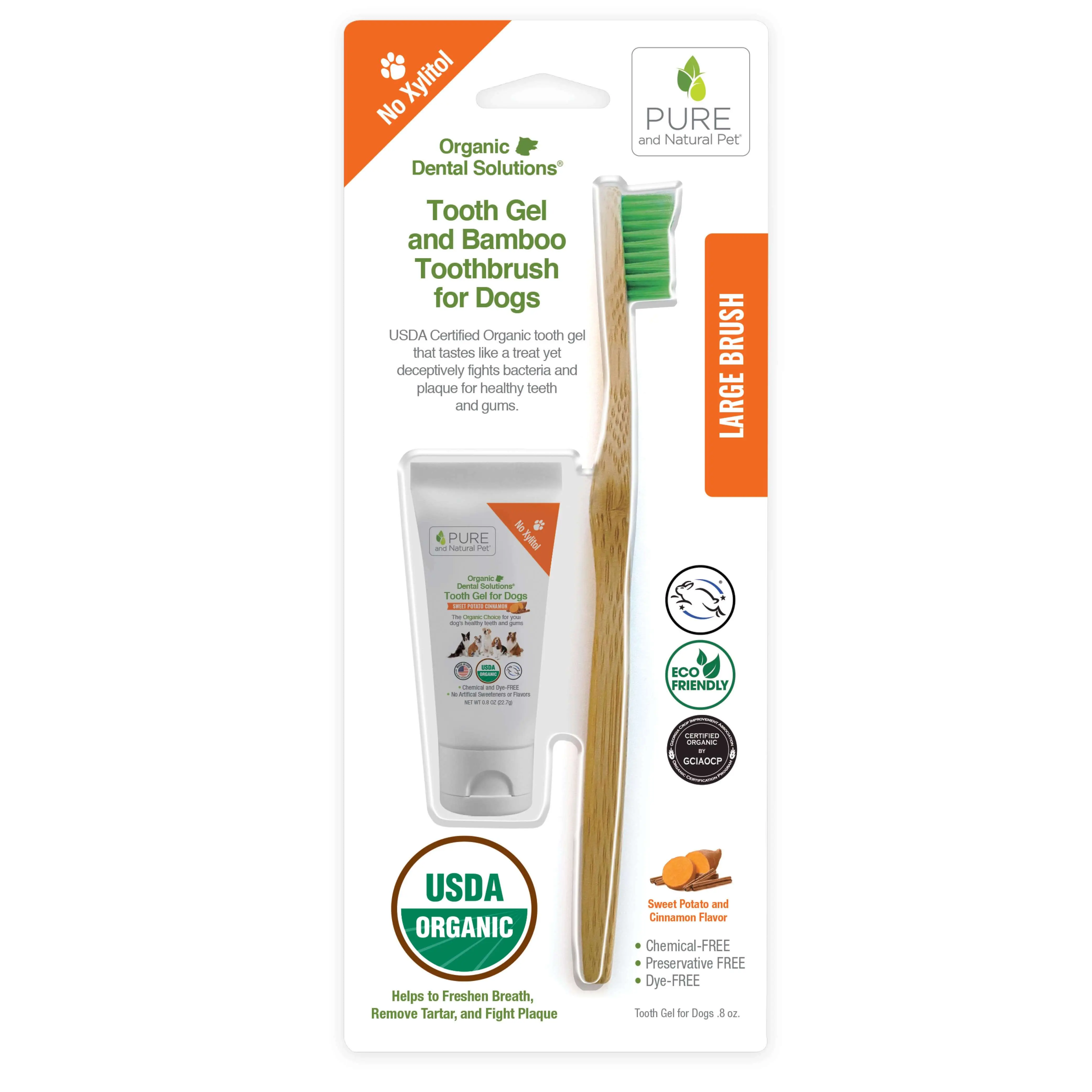 Tooth Gel and Bamboo Toothbrush for Large Dogs - Organic