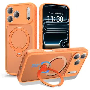 Magnetic 360° Rotating Stand Casing for 2025 iPhone 17 Series, MagSafe-Compatible, Military-Grade Shockproof Protection, Full Camera Cover, Slim Non-Slip Flash-Friendly Tech Accessory (Orange, Blue, Black, Green), Phone Accessories