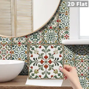 24 Sheets Vintage Peel and Stick Tile Stickers, Self Adhesive Tiles, Decorative Wall Sticker, Household Decoration Supplies, DIY Self-Adhesive Waterproof and Oil-Proof for Kitchen and Bathroom, Three Sizes Available 10x10cm 15x15cm 20x20cm