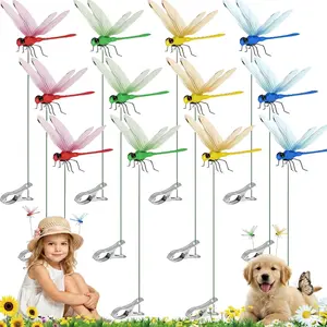 12 Pack Dragonfly Clip,3D Dragonfly Garden Stakes Decor,Fly Deterrent,Dragonfly Humming Bird Stakes,Deer and Horse,Bird and Fly Scare Devices for Indoor Outdoor Garden