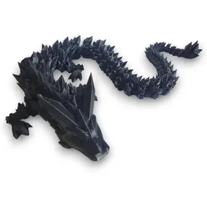 PowerTRC 3D Printed Crystal Dragon (Black Color) - Flexible 3D Printed Toy, Gift Bag Filler, Desk Decoration, Party Favor, Easter Basket Stuffers (12 Inch Dragon)