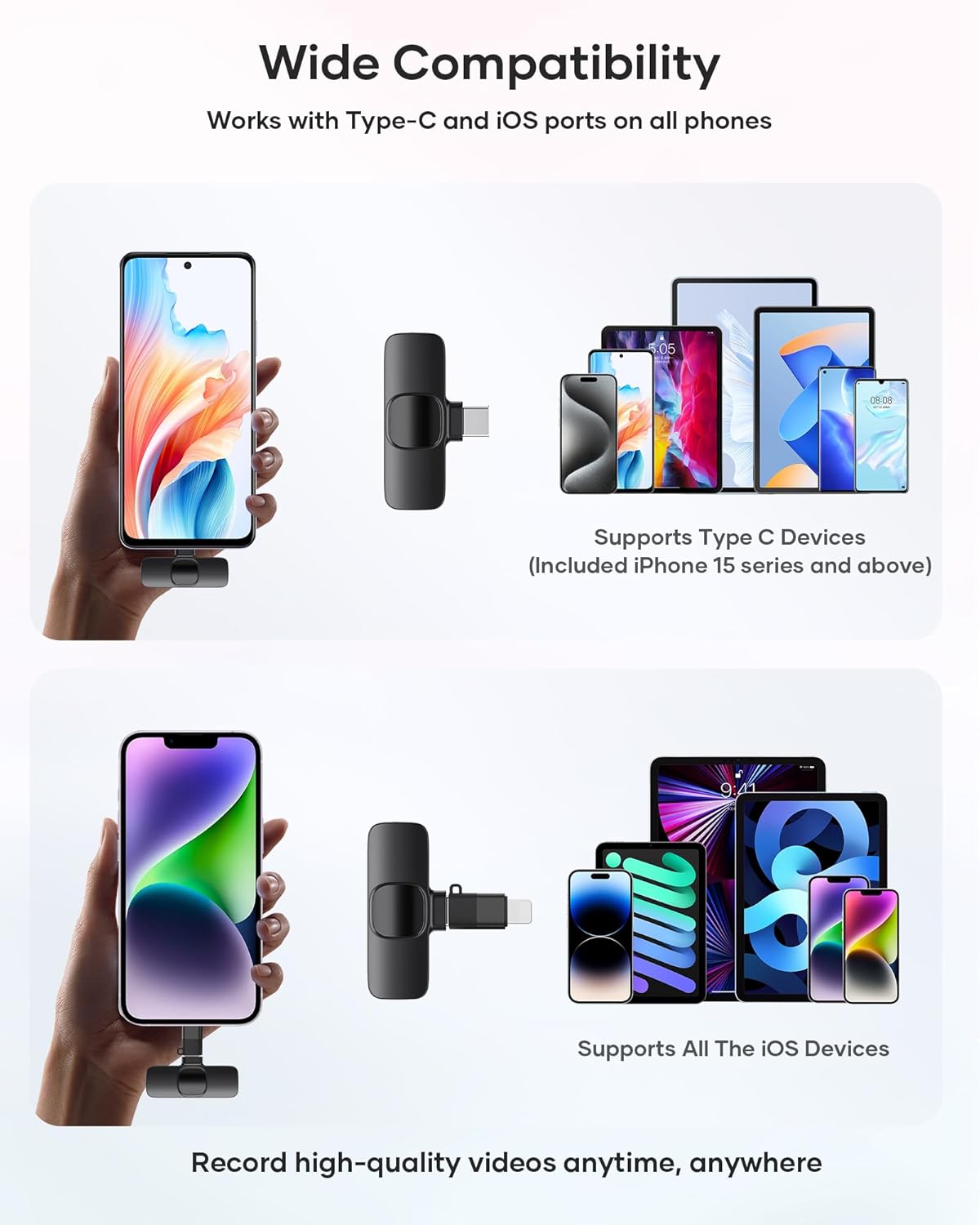 HITOZON Wireless Lavalier Microphone with Noise Reduction - Plug-and-Play Portable USB-C Lapel Mic for iPhone 15/16/17, iPad, Android Smartphones, Camera Audio Recording - Mini Wireless Microphone Phone Accessories for Vlog, YouTube HITOZON Wireless Lavalier Microphone with Noise Reduction - Plug-and-Play Portable USB-C Lapel Mic for iPhone 15/16/17, iPad, Android Smartphones, Camera Audio Recording - Mini Wireless Microphone Phone Accessories for Vlog, YouTube