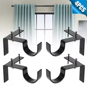4Pcs Curtain Pole Brackets for Wooden Window Frame - No Drill Curtains Rod Holder