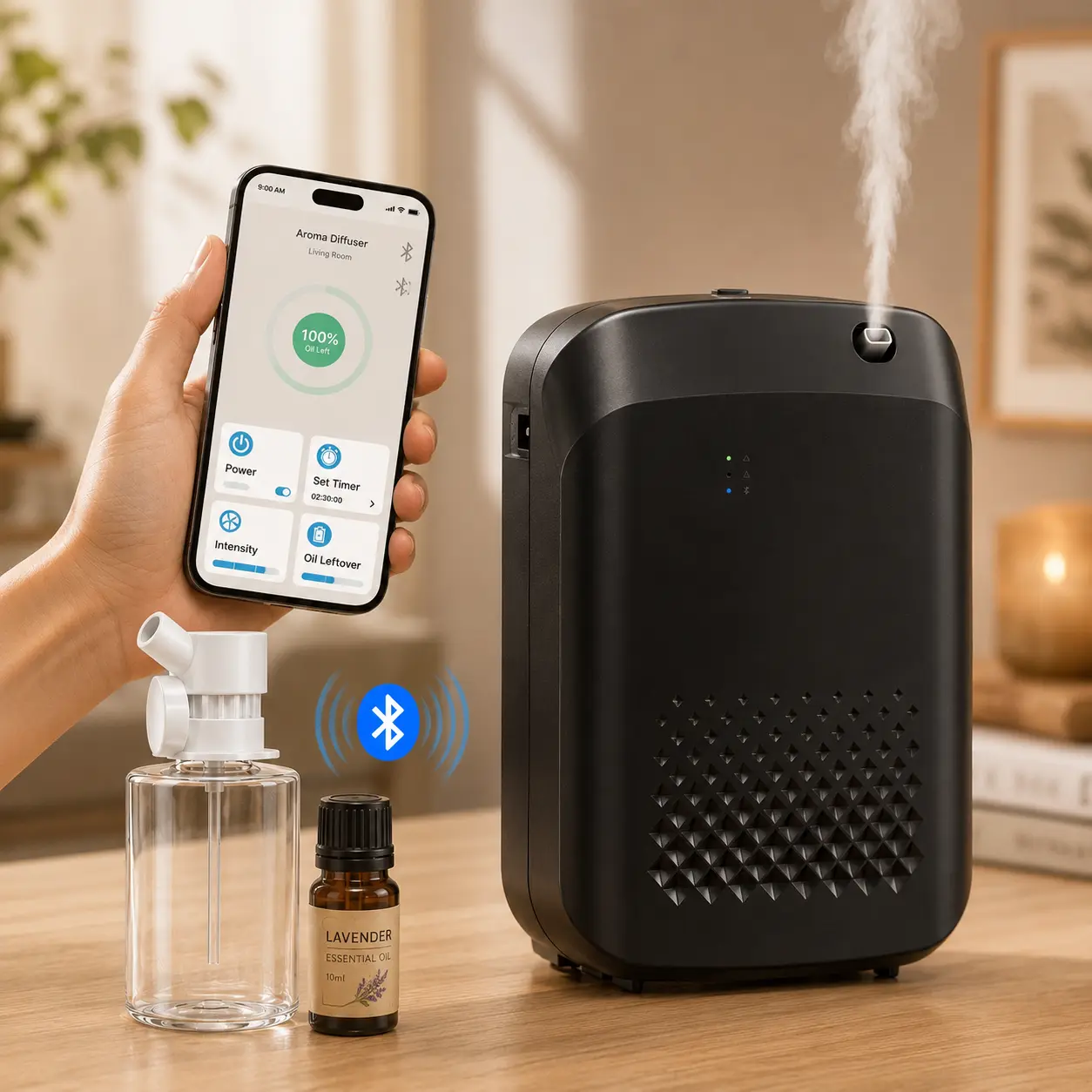 XEITIN Smart Waterless Aromatherapy Machine - 400ml Cold Air Scent Diffuser, 3000 Sq.Ft Coverage, Bluetooth App Control with Sync & Spray Time Setting, No-Noise Wall Mount, Adjustable Flow Rate, Essential Oil Compatible for Large Homes, Mom Gift