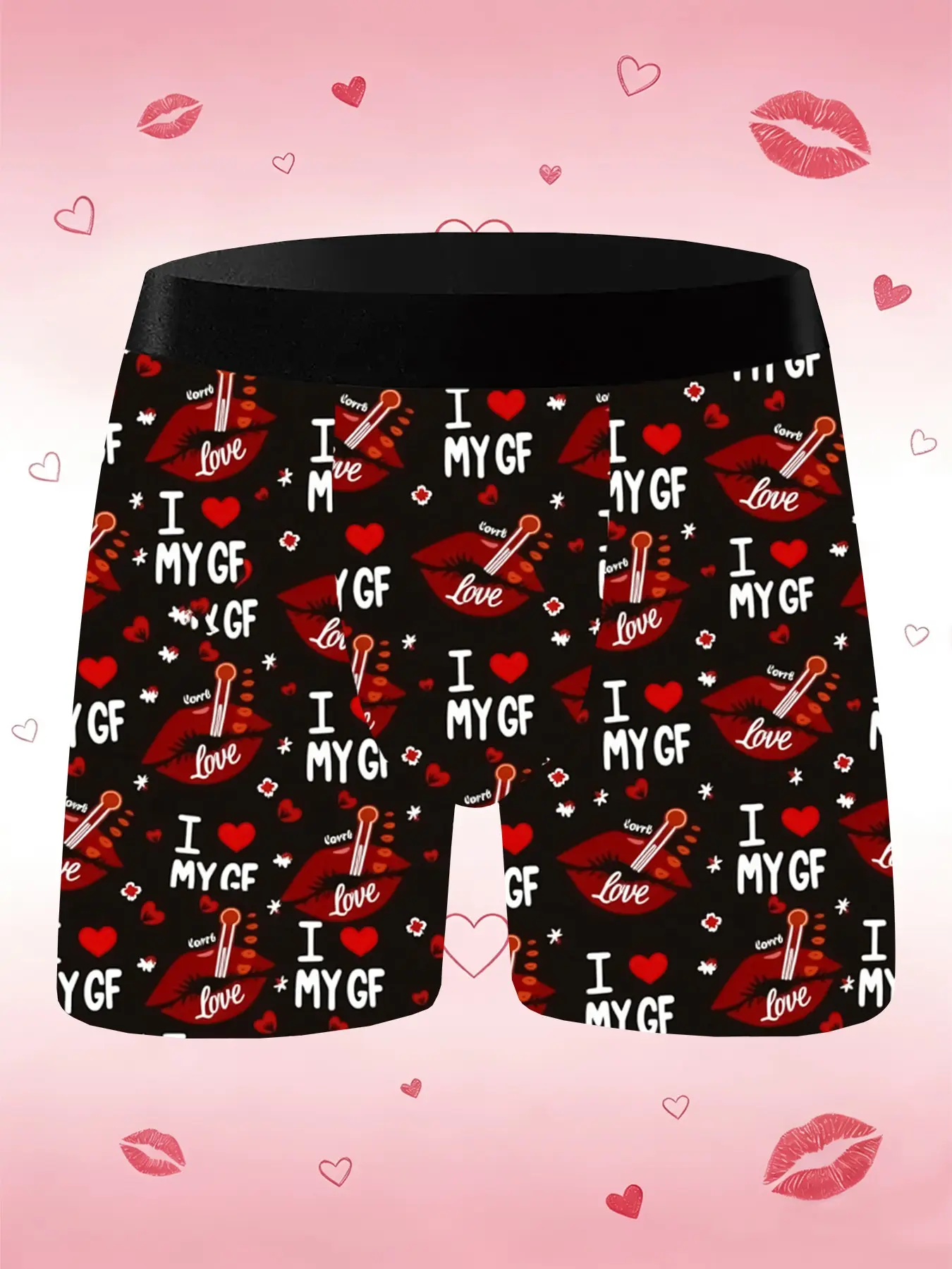 Men's Fun All Season Briefs I Love My GF Lipprint Print, Breathable Sweat-Wicking, Soft Skin-Friendly, Casual Fitted Printed Underwear, Street Style Underwear, Polyester Fabric Underwear, Valentine's Gift