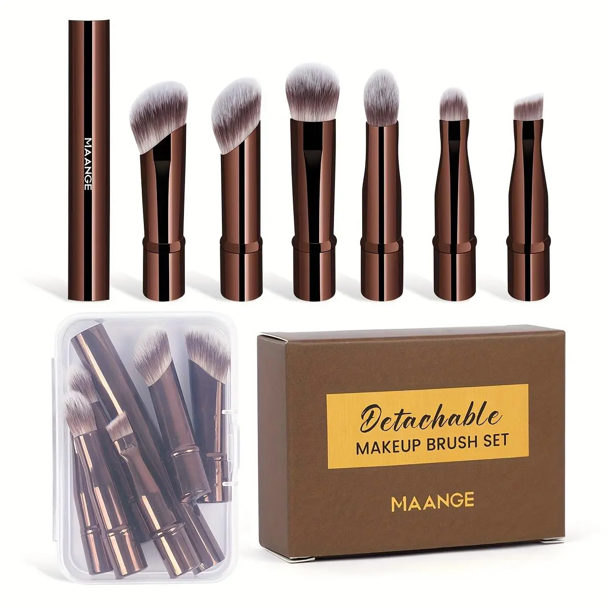 MAANGE Highlighter Brush Eyeshadow Brush Eyebrow Brush Lip brush set with storage box, Aluminum brush rod, removable and replaceable brush head, portable for travel, multi-functional makeup brush, gift for women, MAANGE