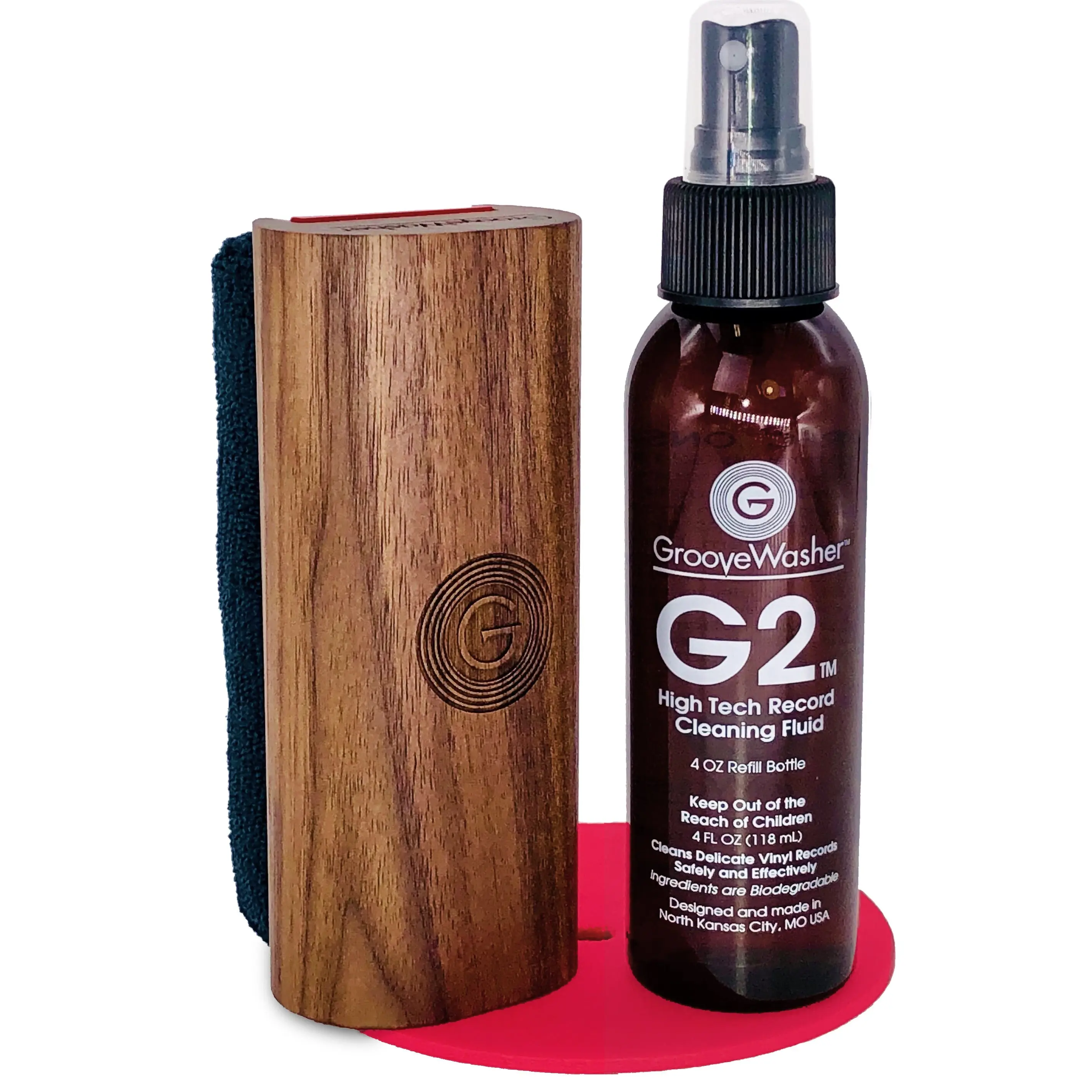 GrooveWasher Hardwood Record Cleaning Kit - Record Cleaner with 4 fl oz Cleaning Liquid, Anti-Static Formula, Absorbent Fabrics Accessories