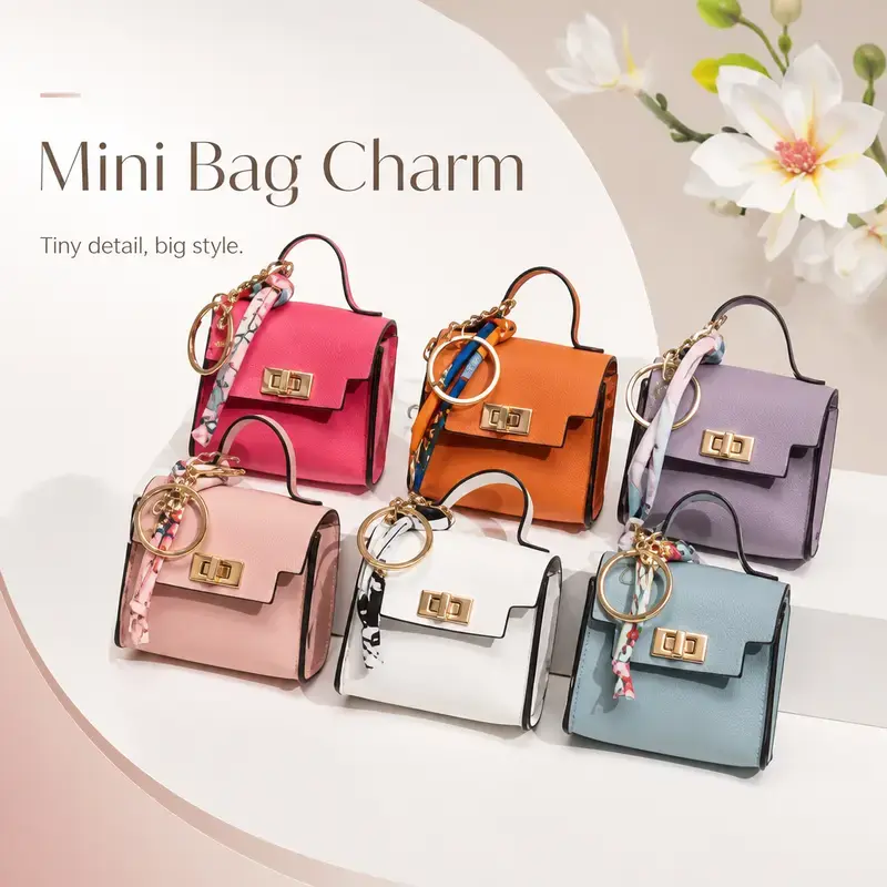 Mini Square Leather Bag Pendant Keychain - High-Quality Colorful Strap, Cute Mobile Phone Accessory, Car Key Charm, Keychains, Purse, Bag Charms