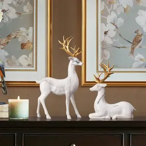Marble Pattern Deer Ornament, European Luxury Minimalist Home Decor, Desktop Decoration, Suitable for Bar Cabinet, Living Room, Entryway, Coffee Table