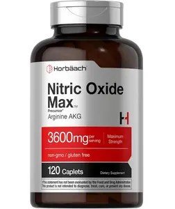 Horbäach Nitric Oxide Max 3600mg | 120 Caplets | with Arginine AAKG for Men and Women | Vegetarian, Non-GMO, & Gluten Free Pre Workout Supplement