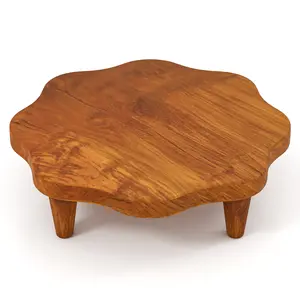 COSTWAY - 16" Teak Wood Pedestal Stand for Aroma and Snacks