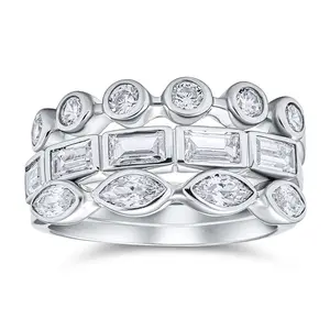 3 Set Geometric Baguette Marquise CZ Band Rings Stackable
