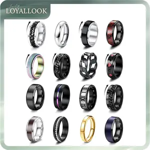 LOYALLOOK 16Pcs Stainless Steel Fidget Rings for Men Women Non Tarnish - Anxiety Relief Smooth Black Spinner Ring Set Mens Wedding Band Daily Engagement Promise Rings Jewelry Gift Comfort Fit Size 7-13