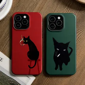 Vintage Black Cat Smartphone Case Smoking Night Vibes Shell Shockproof Durable Cellphone Accessory for iPhone 17 16 15 14 13 12 11 Pro Max X XS Galaxy S26 S25 S24 S23 S22 Ultra Wireless-Friendly Gift Casing