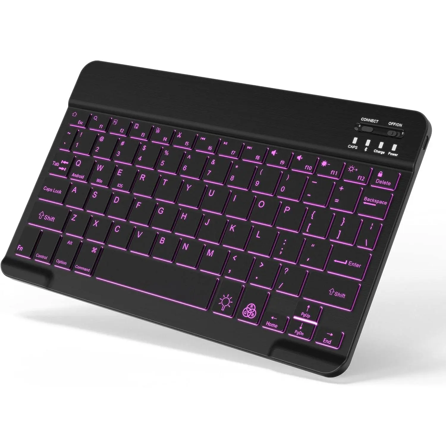 F-KBB01 7-Color LED Backlit Plastic-Aluminum Right-Handed Wireless Bluetooth Keyboard - Small Portable Rechargeable, Broad Compatibility for iPad (A16, 11th/10th Gen Pro/Air/Mini), iPhone, Android Samsung Devices (Black), Bag, Windows
