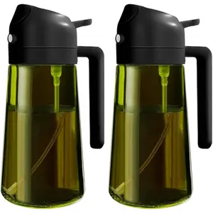 2 Pack 2-in-1 Oil Sprayer & Dispenser, 16oz/470ml Dark Green Glass Olive Oil Bottle, Light-Blocking Food-Grade Oil Mister for Cooking, Air Fryer & BBQ