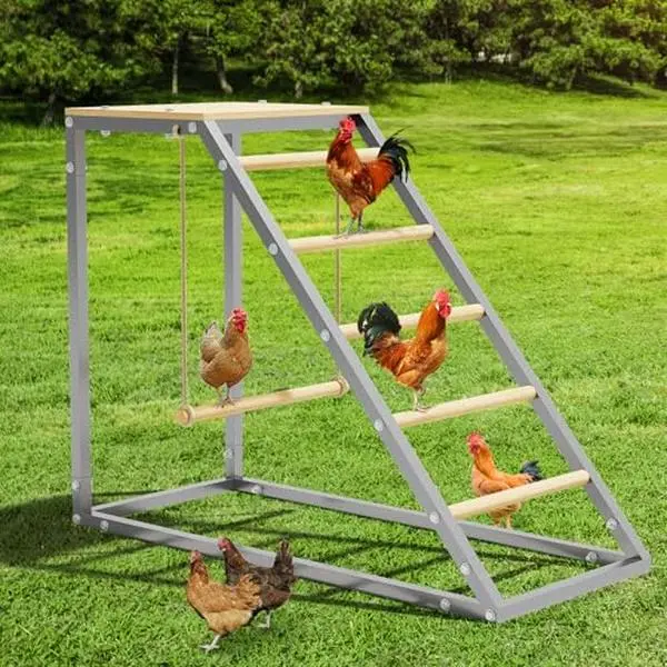 Chicken Roosting Bars, Chicken Perch with Swing and Ladder for Yard Farm, Roosting Bars for Chickens in Coop, Easy to Clean, 37.6"x15.7"x27.5"