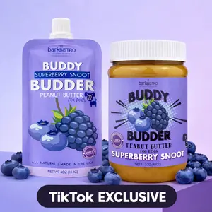 2pk Superberry Snoot Buddy Budder Peanut Butter Dog Treats 17oz + 4oz  Squeeze Pouch- Unsalted Peanuts & Strawberries, Natural, 12 Months, Single Item