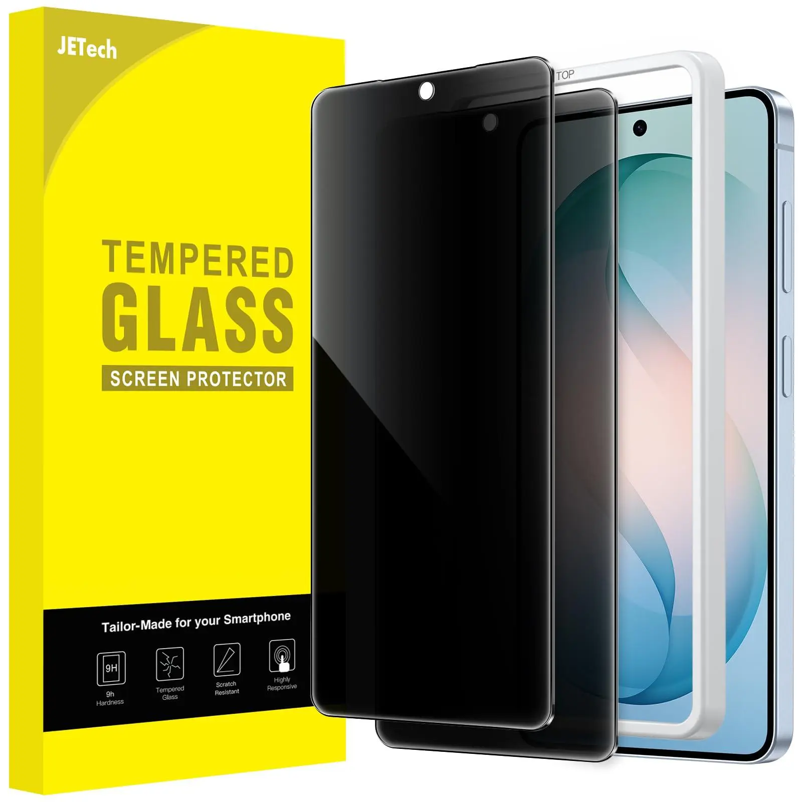 JETech Privacy Screen Protector Cover for Samsung Galaxy S26 Series Phone Accessories, Anti-Spy Tempered Glass with Protection, Easy Installation Tool, Fingerprint ID Compatible, 2-Pack, Smartphone, Handheld