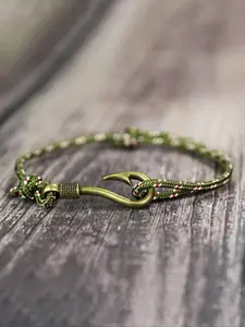 Men's Vintage Fish Hook Design Braided Bracelet, Adjustable Handmade Nautical Bracelet, Fashion Accessories for Men & Boys, Fashionable Bracelet, Trendy Stack Bangle, Stackable Bracelet