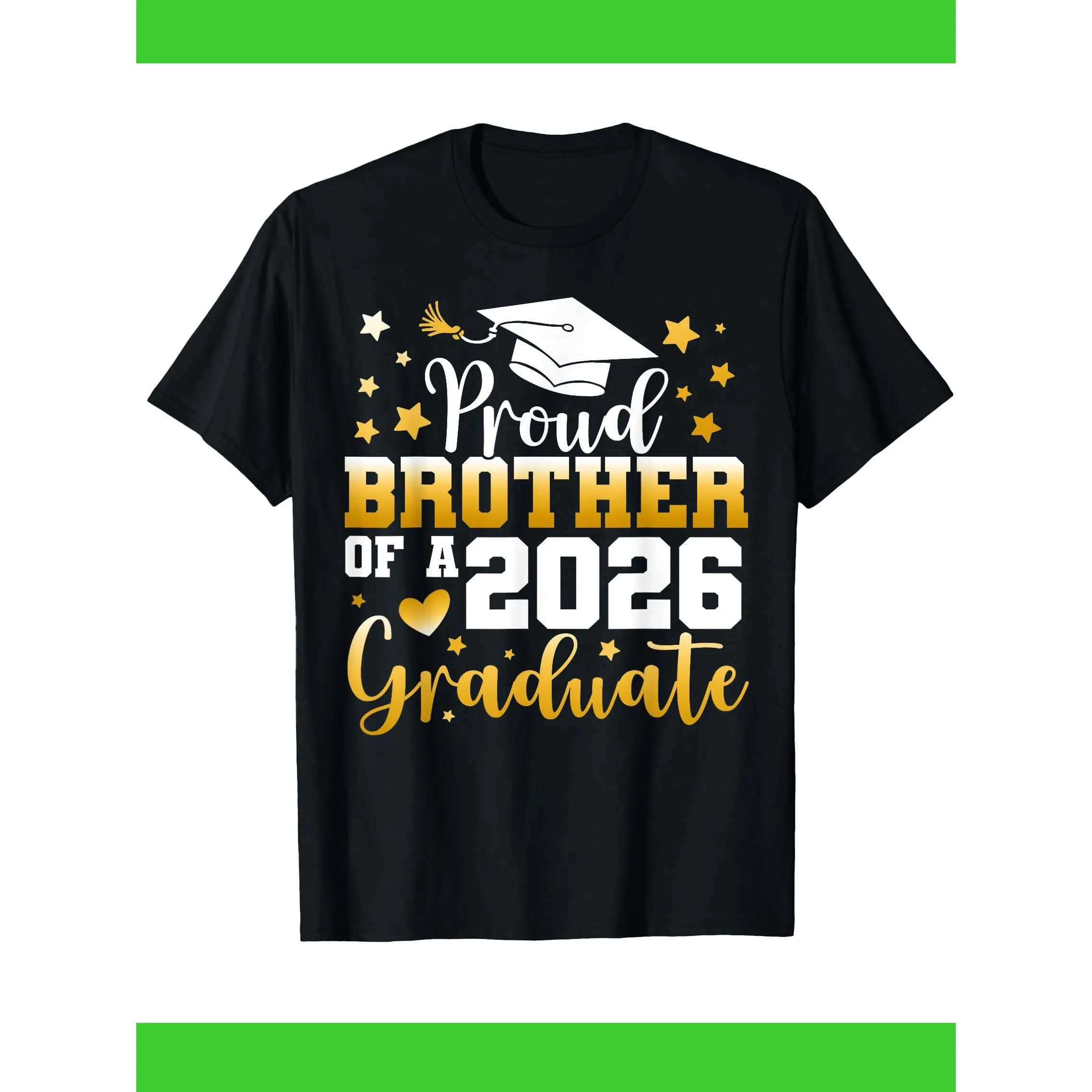 2026 Graduate Proud Brother T-Shirt for Boys & Girls - Golden Grad Cap & Star Cap Graphic, Cotton Breathable Commencement Outfit, Graduation Party Wear, Loose Fit ' Celebration Tee with Double-Stitched Hem (Ideal for 2026 Grads), Slight