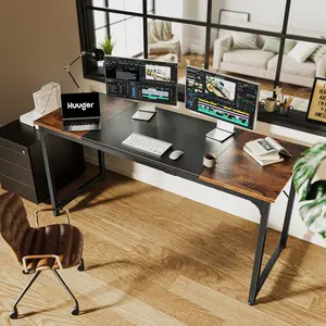 Huuger Computer Desk, Office Desk, Gaming Desk with Storage, Writing Desk Work Desk for Home Office, Study, Modern Simple Desk, Large Legroom, Metal Frame