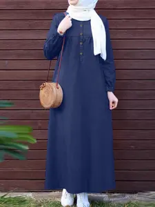 Women's Plain Long Maxi Dress, Long Sleeve Lantern Sleeve Design, Casual Loose-Fitting, Suitable for Daily Commute, All Seasons, Hijabi Cute Dresses