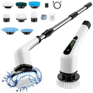 Cordless Dual-Speed Electric Spin Scrubber 7-in-1 Multi-Surface Cleaning Brush with 8 Replaceable Heads Adjustable Handle for Bathroom Shower Tub Tile Kit