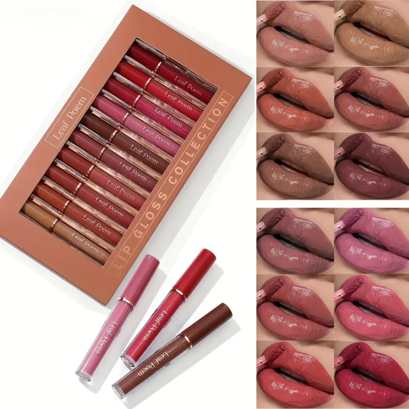 12pcs Matte Liquid Lipstick Set Lip Products Makeup Lip Gloss Makeup Kit, Cosmetic, Waterproof Deep Red Colored Lip Gloss Set for Women, Original Deep Red Super, 24 Hour Color Lock, Kiss-Proof And Drink-Proof, Individual Lipsticks