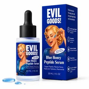 EVIL GOODS! Blue Honey Anti-Aging GHK-Cu Copper Peptide Serum with Manuka Honey, Niacinamide and Hyaluronic Acid - Boosts Collagen, Tightens Skin, Smooths Fine Lines - 1 Fl Oz 30 mL