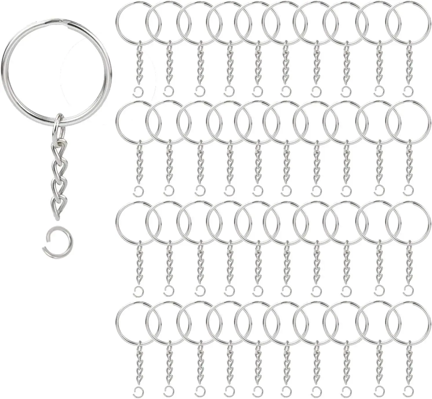 Halloween Fall Gift 100 PCS Keychain Rings with Chains and Open Jump Rings, 1 Inch Split Key Rings Bulk, Metal Key Ring Kit for Keychains, DIY Crafts, Jewelry Making, Key Fobs & Accessories