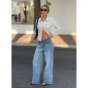 Naylor Mid Rise Wide Leg Jeans Light Blue Wash