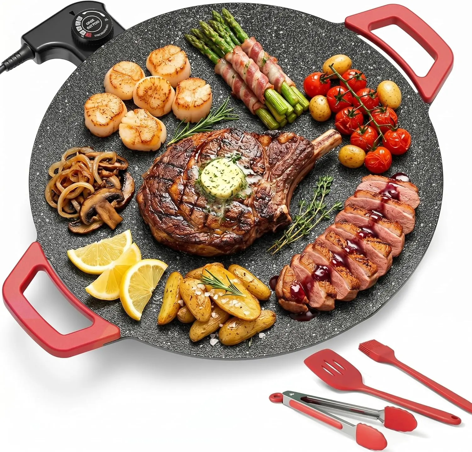 Adjustable Temperature Electric Skillet Pan，non-stick grill pan，portable electric comal，indoor grill，1500w portable electric，korean bbq grill，electric griddles,grill indoor,electric round griddle,pancake griddle electric,