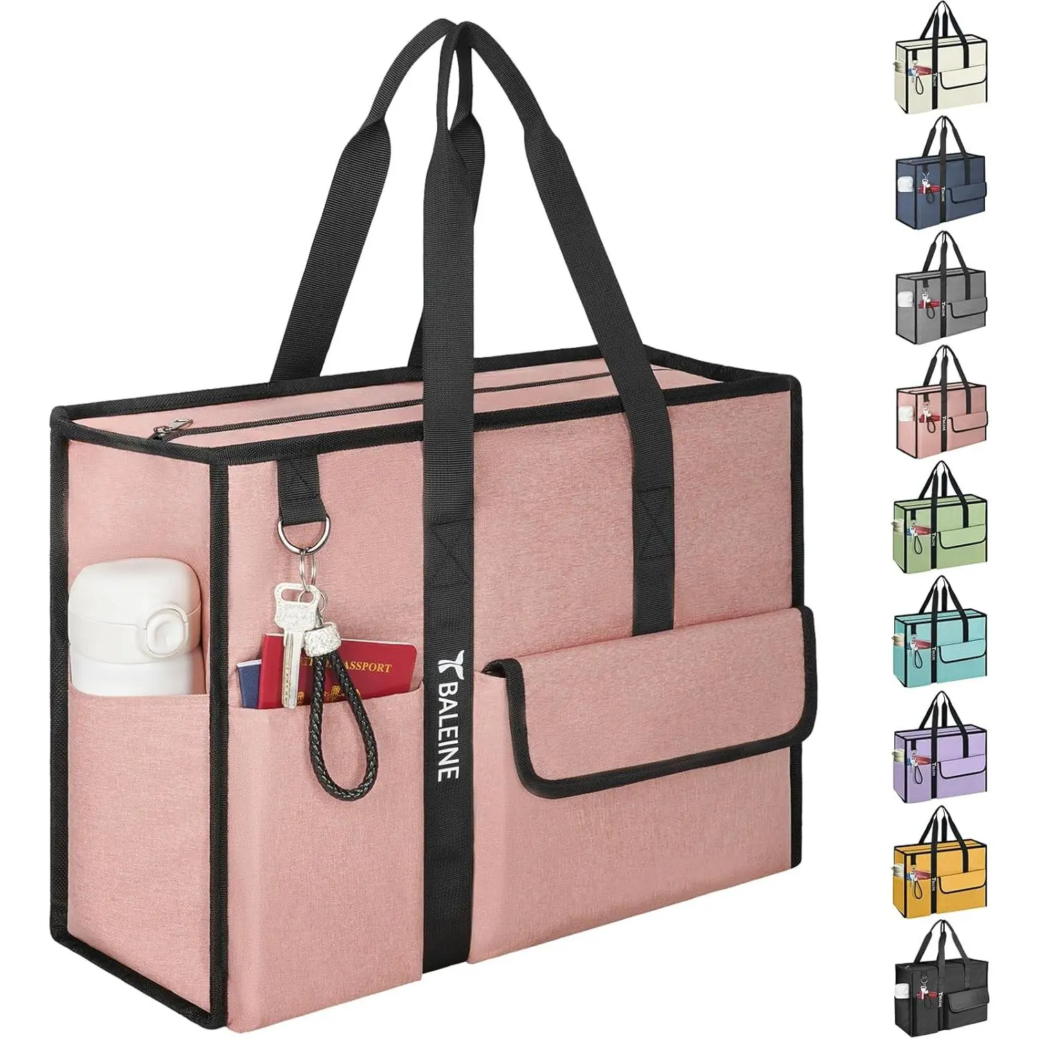Extra Large Heavy Duty Tote Bag with Reinforced Bottom & Multiple Pockets - Foldable Water-Resistant Nurse Work Bag, Travel Carry-On, Gym & Shopping Organizer, Grocery Bag Organizer, Organizer Bags