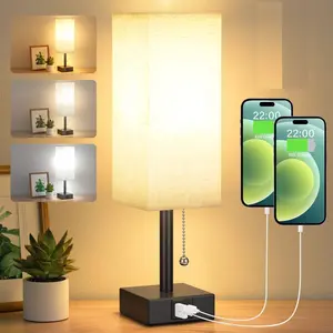 Touch Bedside Table Lamps Set - 3 Way Dimmable Bedroom Lamps Set of 2 with USB C and A Ports, Nightstand with AC Outlet Home Decor Light Indoor Lighting