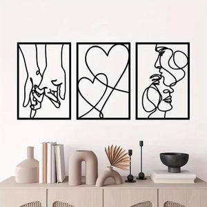 abstract line heart pattern metal wall art, 3pcs/set modern minimalist design wall decor, wall hanging decor for home living room bedroom, ornaments, interior design decoration items