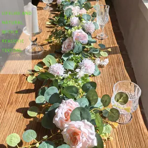 Romantic Rose & Greenery Garland, 1 Count Artificial Flower Garland, Decorative Flower Garland for Home Party Wedding, Room Decor, Wedding Decor, Fruit, Artificial Flowers for Outside, Artificial Flower Arrangements