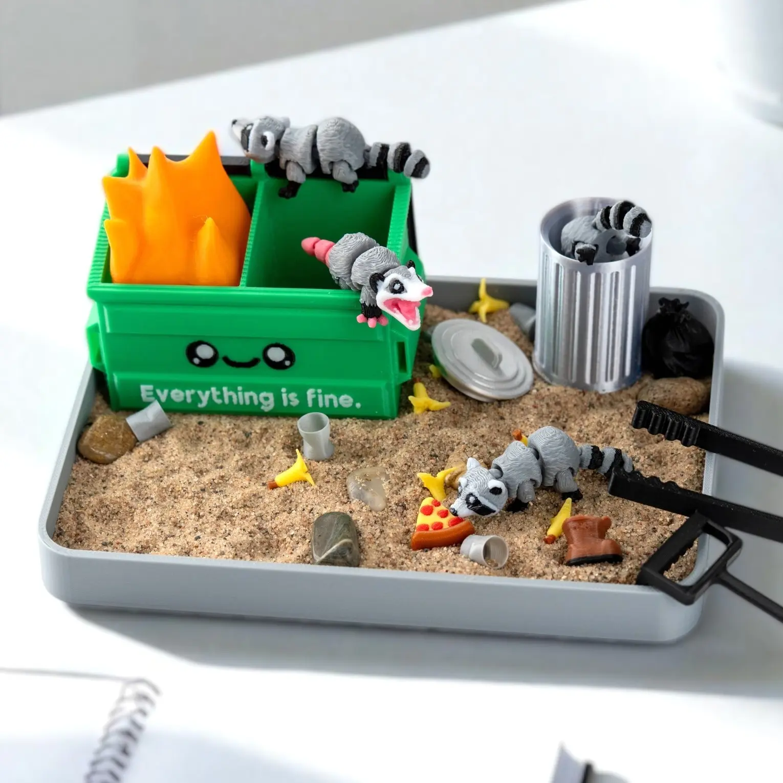 Garbage Fire Zen Garden - Fidget Dumpster Sandbox - Cubicle Decor - Sensory Desk Gift - Raccoon Desk Pet - Funny Gag Gift - Coworker Gift - Cute Desktop Decoration - Farhers Day Gift- - Gifts for Boss