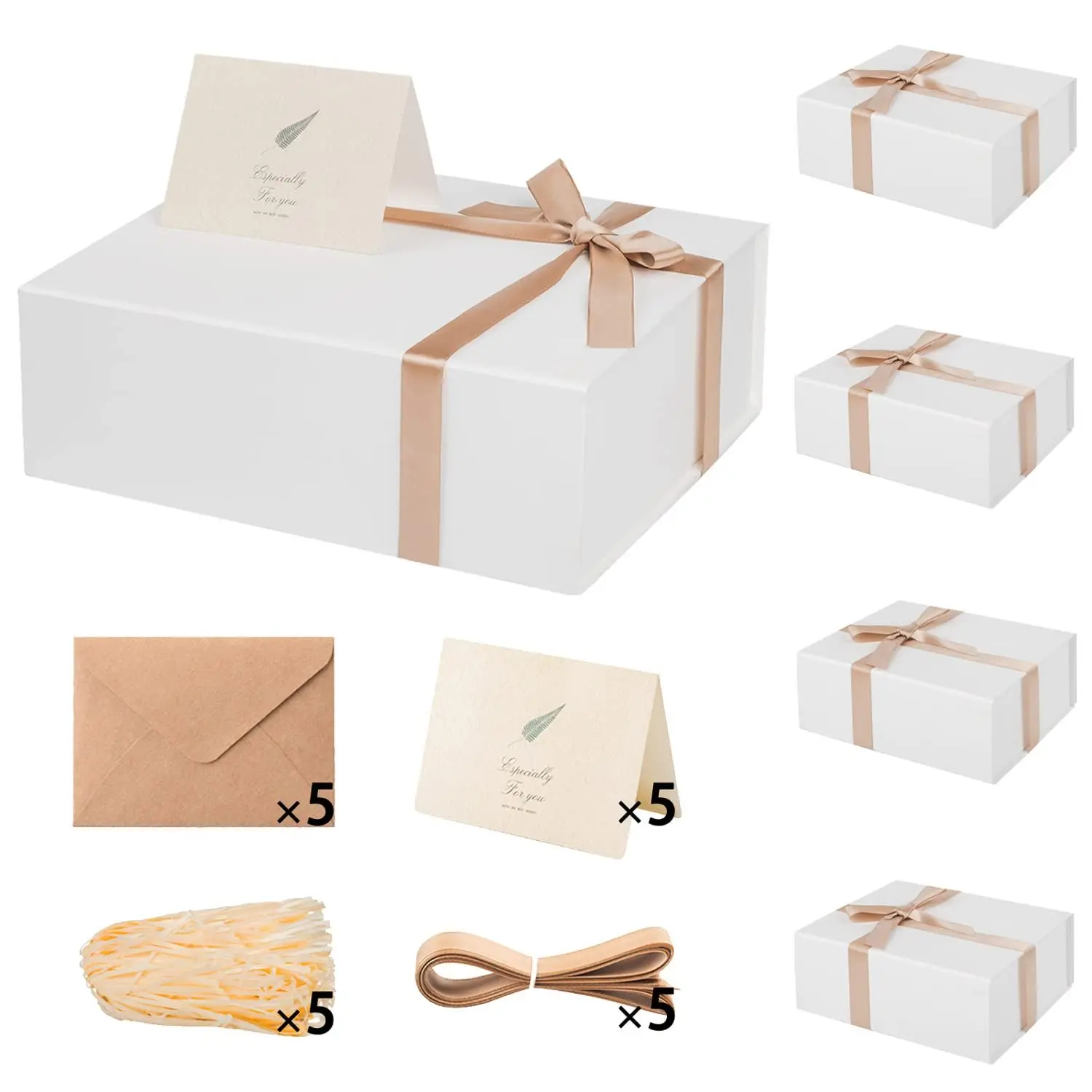 5 Pack Luxury Magnetic Gift Boxes with Lids, Black & White Collapsible No-Wrap Premium Boxes 10.2x7.5x3.1 in, Easy Assemble for Candle Jewelry Wedding Birthday Christmas Gifting