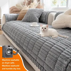 1pc Thick Plush Sofa Cushion Cover with Quilted Jacquard, Soft Warm Pet-Friendly, Stain & Scratch Resistant, Non-Slip Durable for All Seasons Machine Washable, Washable Sofa Slipcover