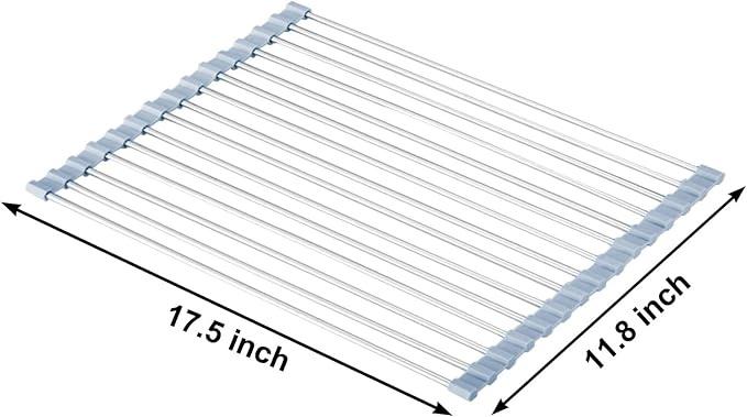 Over Sink Dish Drying Rack Roll Up Foldable Stainless Steel Space Saving Kitchen Use