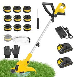 Garden folding string trimmer lawn edger, home garden electric , residential Greenworks yard weed wacker, electric lawn mower, lawn garden tools, grass weed eater，Auto Line Feed System, Includes 10 Spools, 2 Batteries, for Lawn & Garden