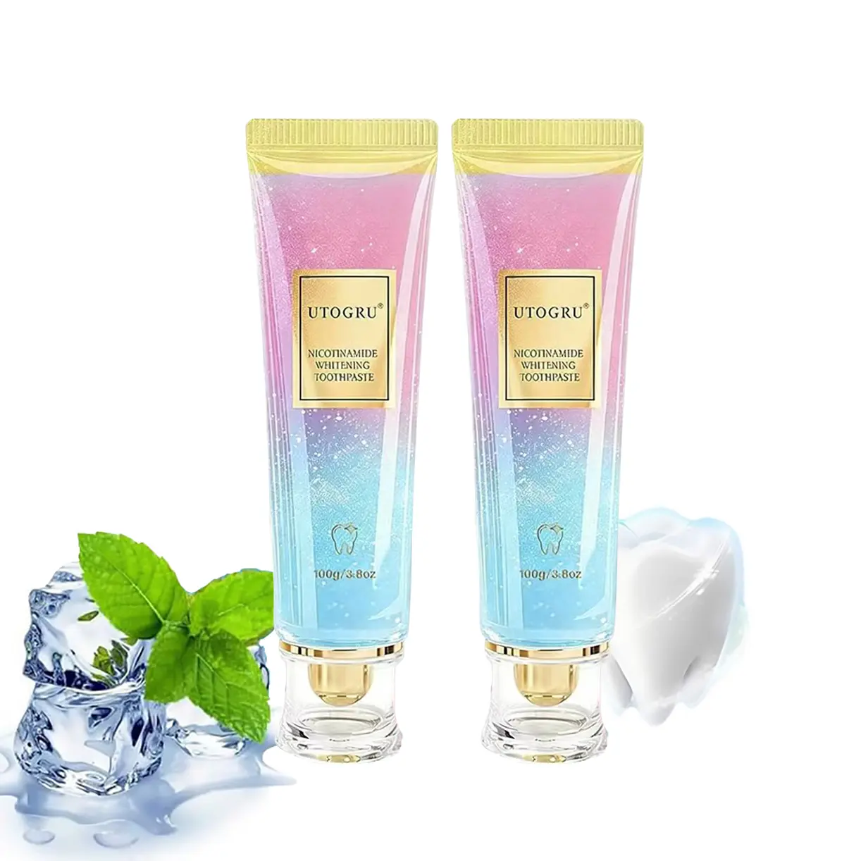 2-Piece Fluoride-Free Toothpaste for Oral Health Management - Anti-Plaque, Anti-Cavity, Whitening with Nicotinamide, Mint Evening Cleansing, Peach Gentle Peroxide for Radiant Teeth