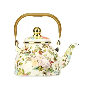1.2L Thickened Enamel Teapot with Built-in Filter High Temperature Resistant Tea Water Separation for Kitchen Household Use silver cute accessory Tea Pot Set Butterfly